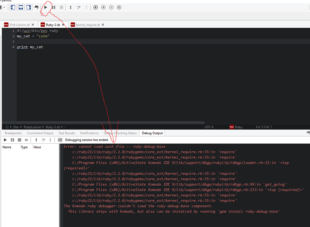 Komodo ruby debugger couldn't ruby-debug-base component Support - Komodo IDE & Edit Forums